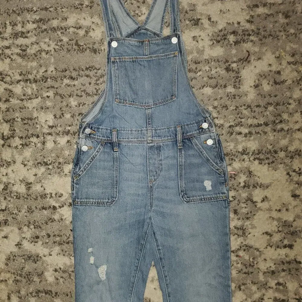 Old Navy Denim Distressed Overalls || girls XL EUC